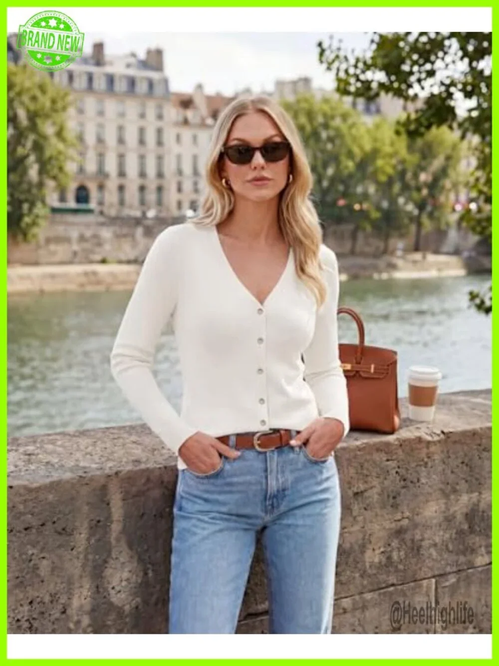 Lightweight V-Neck Cardigan Sweater with Metal Buttons